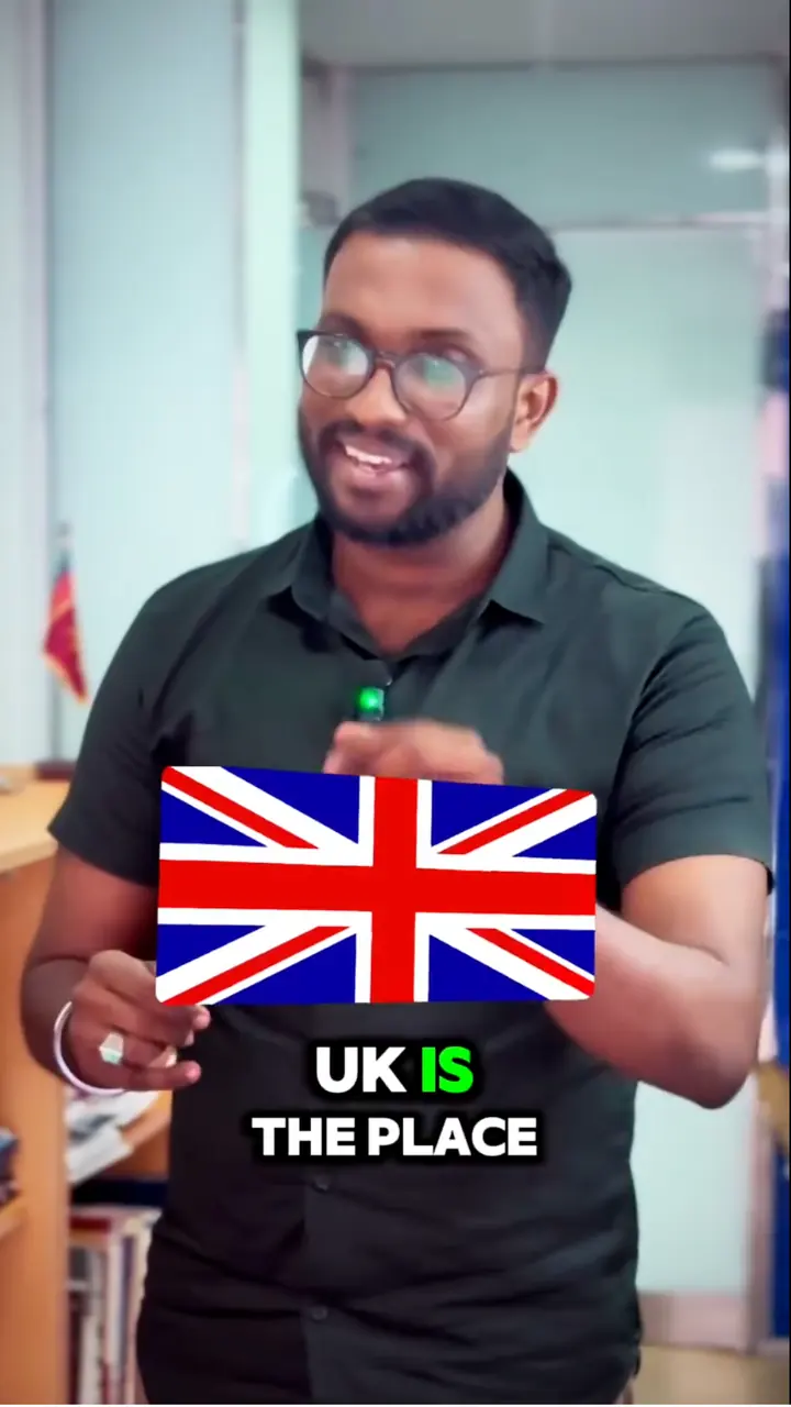 Mayantha presenting to camera holding a UK flag graphic, for Alpha Immigration